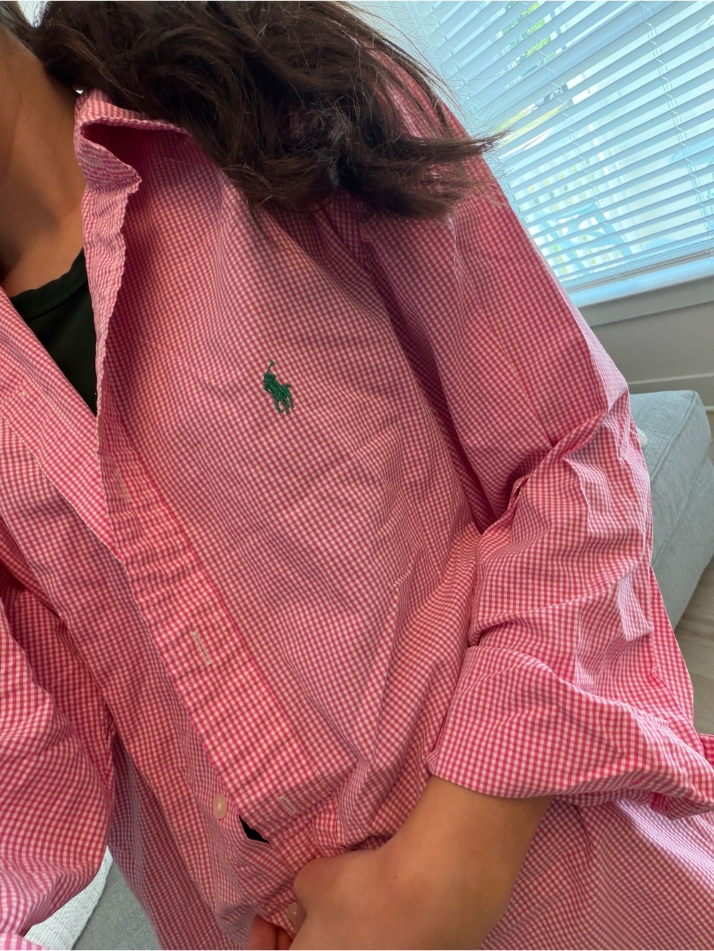 Ralph Lauren Pink Gingham Button-Down Shirt with Green Pony